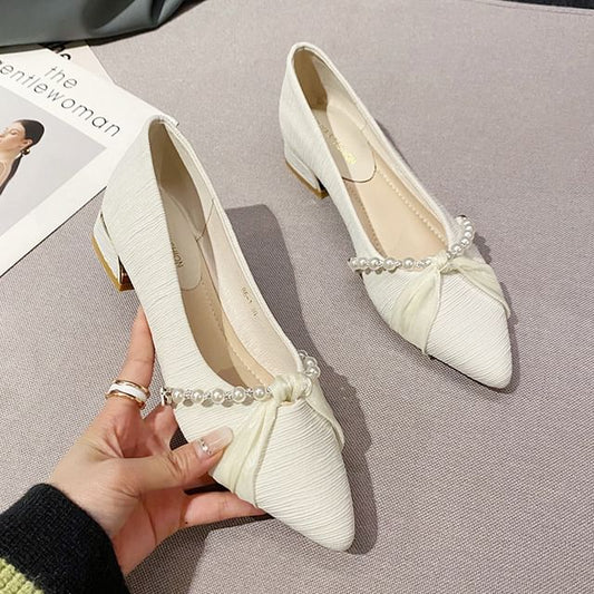 Faux Toe Pearl Pumps Pointed