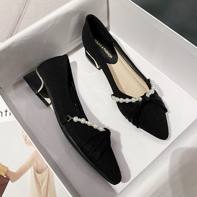 Faux Toe Pearl Pumps Pointed
