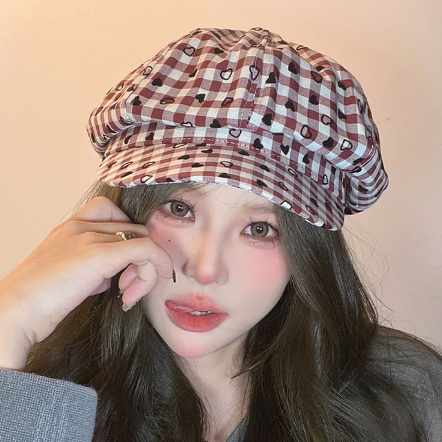 Cap Newsboy Heart Print