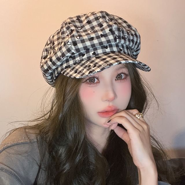 Cap Newsboy Heart Print