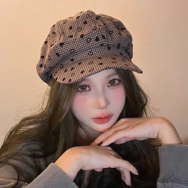 Cap Newsboy Heart Print