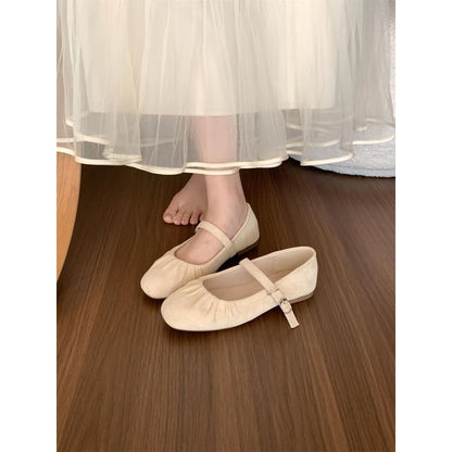 Sample Plain Ruched Faux Suede Mary Jane Flats