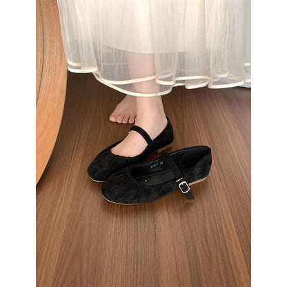 Sample Plain Ruched Faux Suede Mary Jane Flats