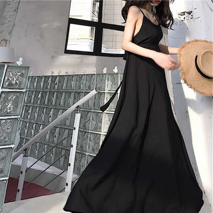 Spaghetti Sundress Plain Back Strap Open Maxi