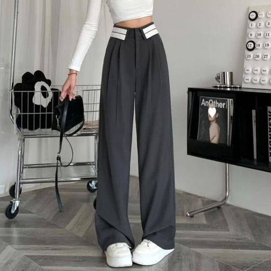 Wide High Waist Leg Pants Pleated Striped Suit