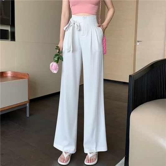 Tie-Up Pants Wide Leg Dress Plain High Waist