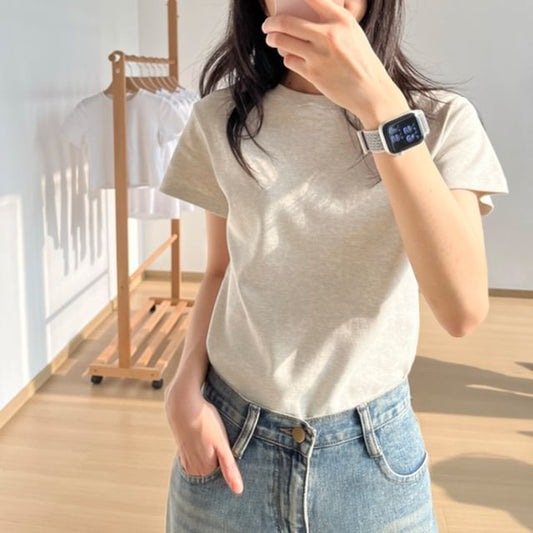 Plain Neck Crew T-Shirt Short-Sleeve