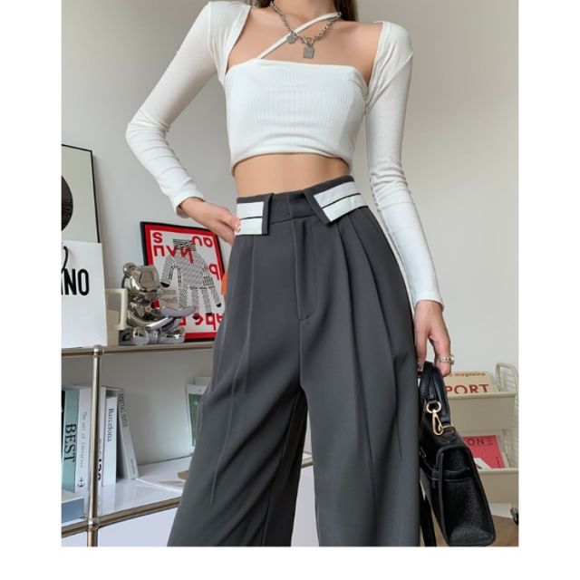 Wide High Waist Leg Pants Pleated Striped Suit