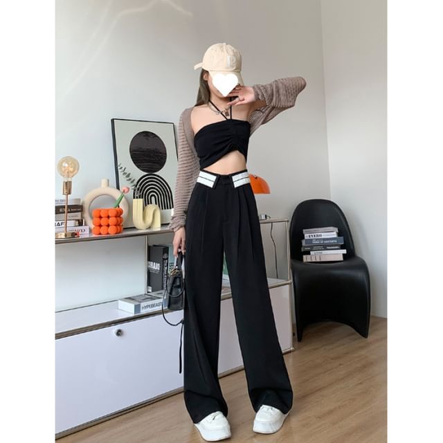 Wide High Waist Leg Pants Pleated Striped Suit