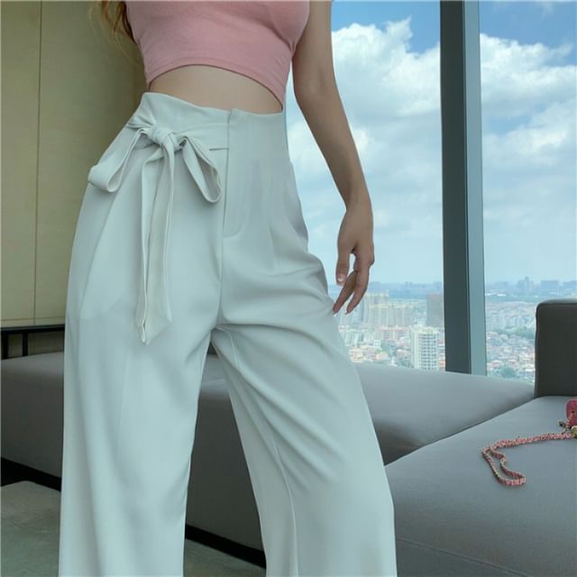 Tie-Up Pants Wide Leg Dress Plain High Waist