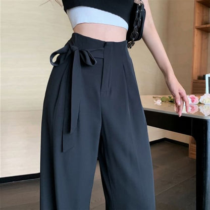 Tie-Up Pants Wide Leg Dress Plain High Waist
