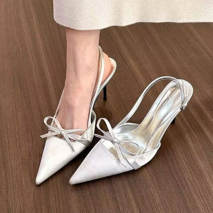 Pointed Stiletto Slingback Bow Sandals