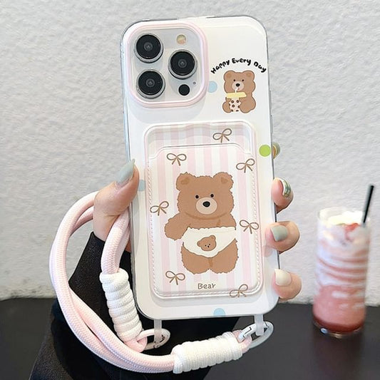 Strap Card Bear Holder Case Phone