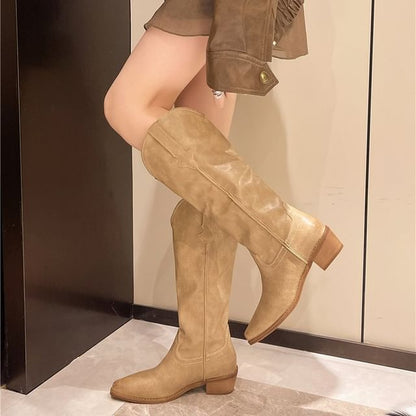 Faux Leather Heel Tall Boots Chunky