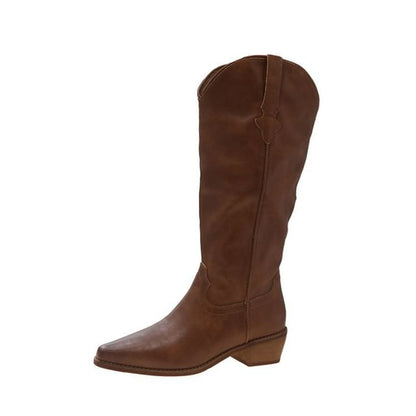 Faux Leather Heel Tall Boots Chunky