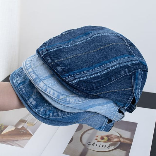 Flat Washed Cap Denim Striped
