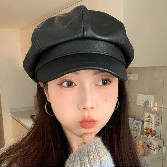 Plain Faux Cap Newsboy Leather