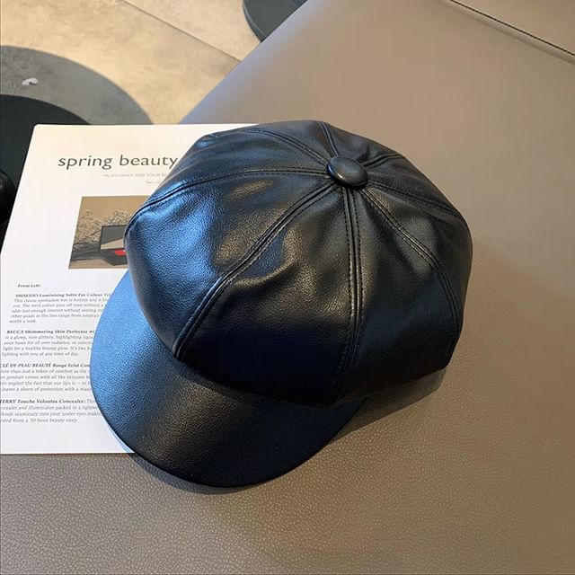 Plain Faux Cap Newsboy Leather