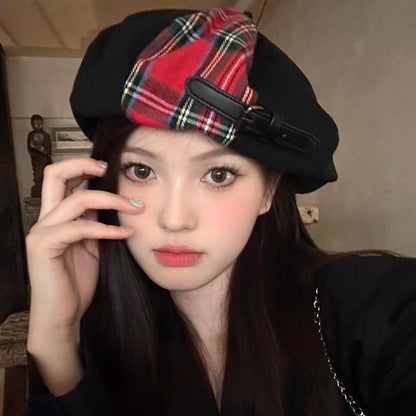 Plaid Panel Beret