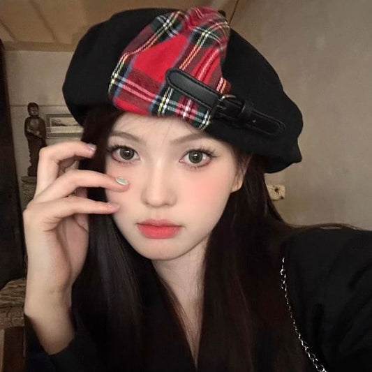 Plaid Panel Beret