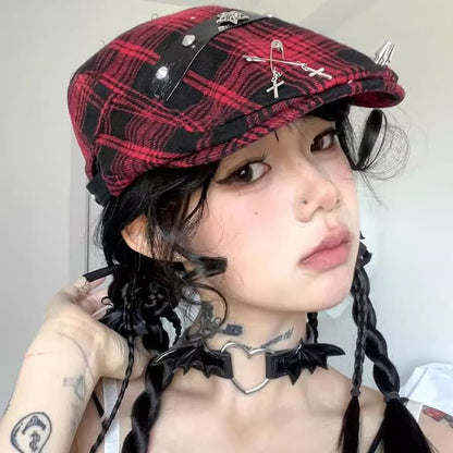 Cap Plaid Newsboy Accent Pin