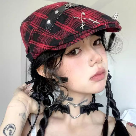 Cap Plaid Newsboy Accent Pin