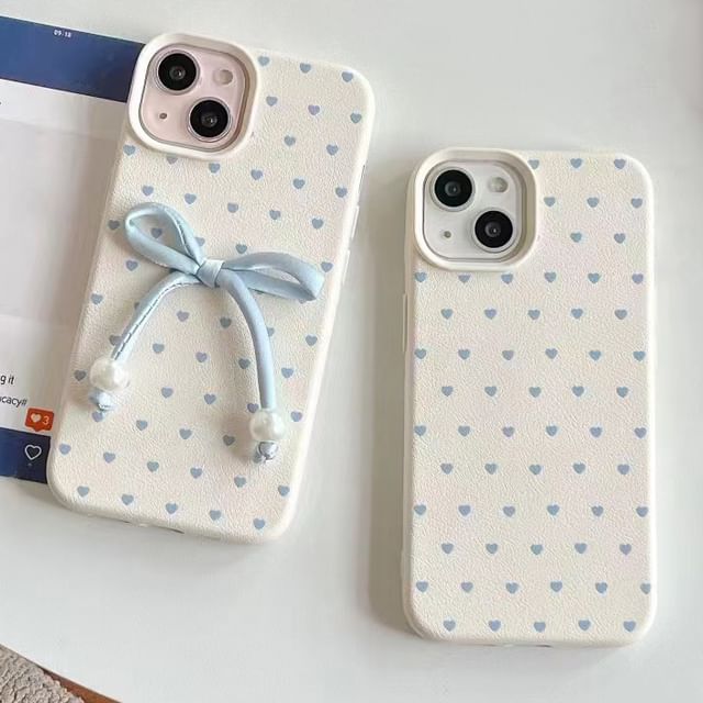 Leather Faux Heart Case / Set Decoration Adhesive Bow Phone