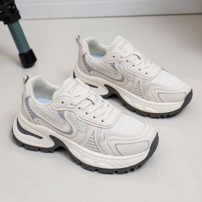 Mesh Panel Lace-Up Platform Sneakers