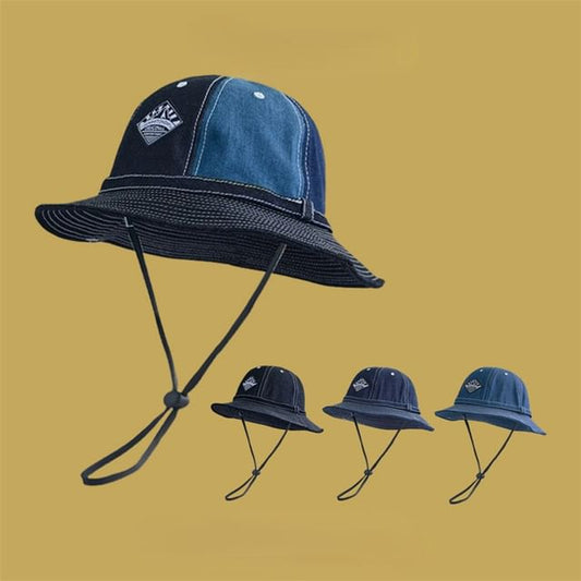 Denim Hat Bucket Contrast Applique Stitching
