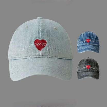 Denim Embroidered Heart Baseball Cap