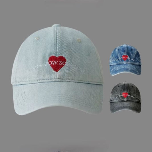 Denim Embroidered Heart Baseball Cap