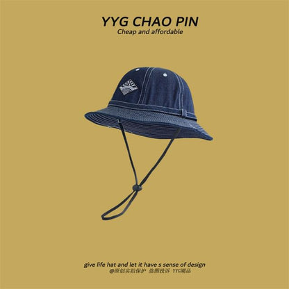 Denim Hat Bucket Contrast Applique Stitching
