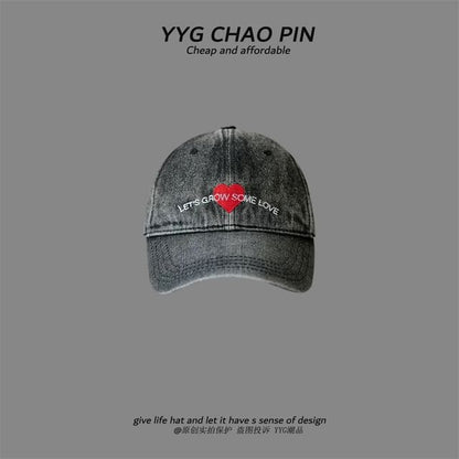 Denim Embroidered Heart Baseball Cap