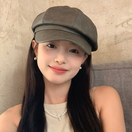 Faux Newsboy Leather Cap