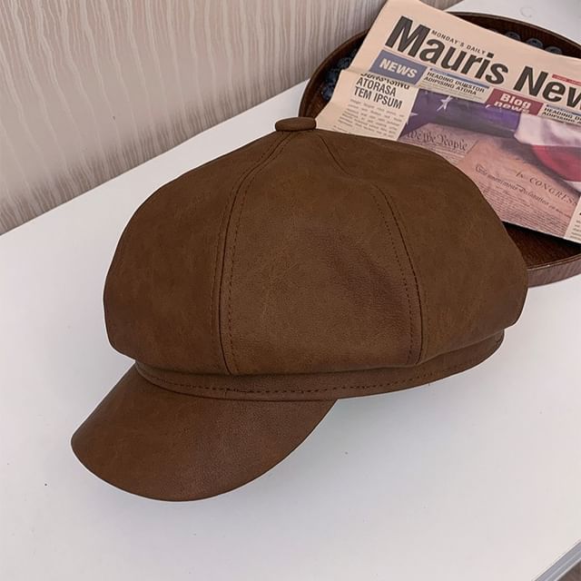 Faux Newsboy Leather Cap