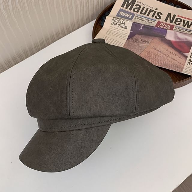Faux Newsboy Leather Cap