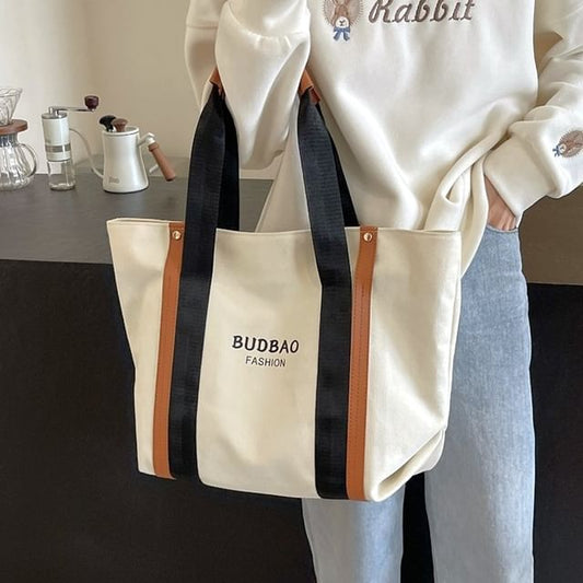 Tote Color Block Lettering Canvas Bag Print