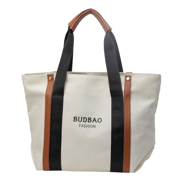Tote Color Block Lettering Canvas Bag Print