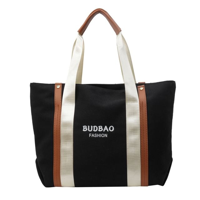 Tote Color Block Lettering Canvas Bag Print