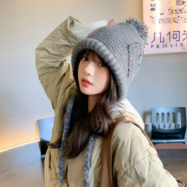 Hat Pom Earflap Melange