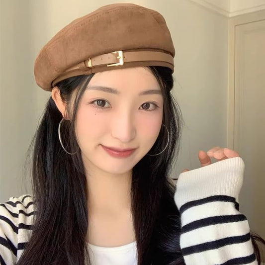 Faux Suede Belted Beret