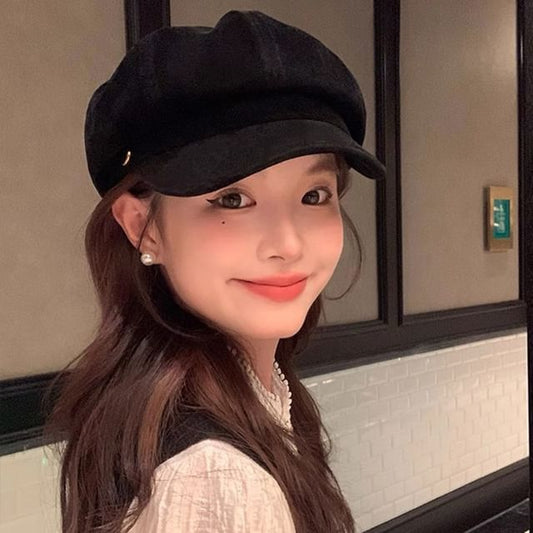 Newsboy Cap Plain Suede Faux