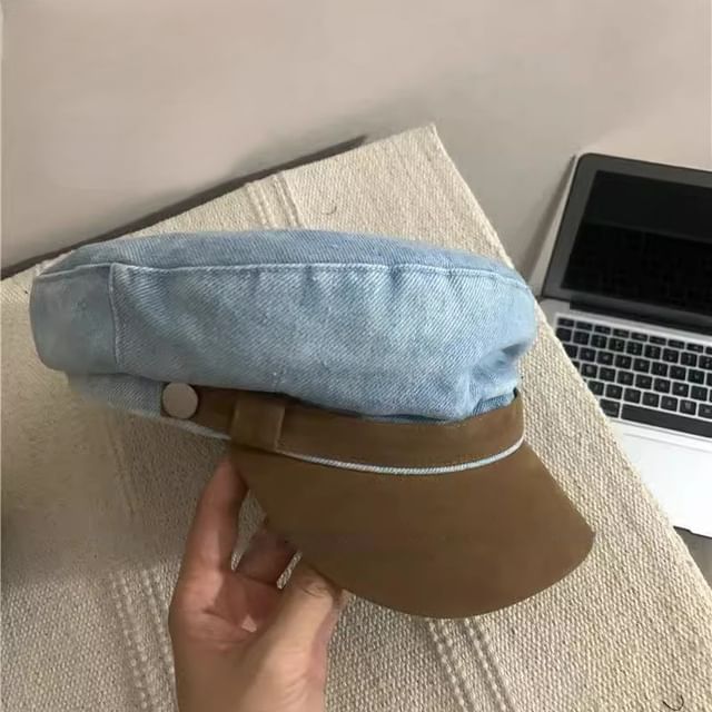 Panel Sailor Cap Suede Faux Washed Denim