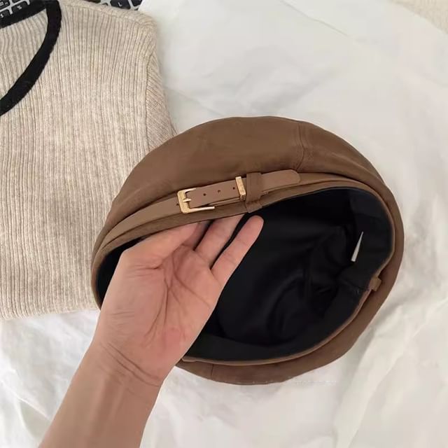 Faux Suede Belted Beret