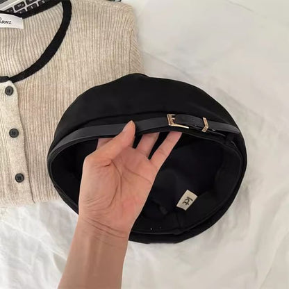 Faux Suede Belted Beret