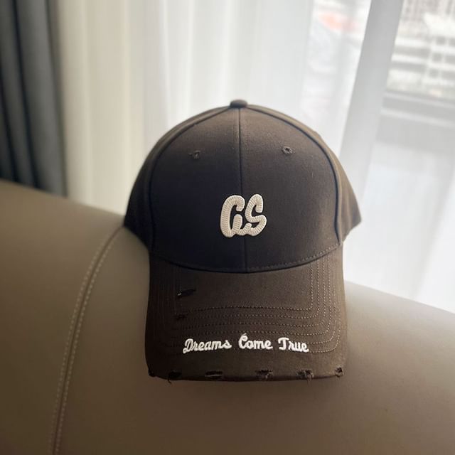 Cap Lettering Distressed Baseball Embroidered