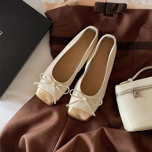 Cap Toe Bow Low Heel Pumps