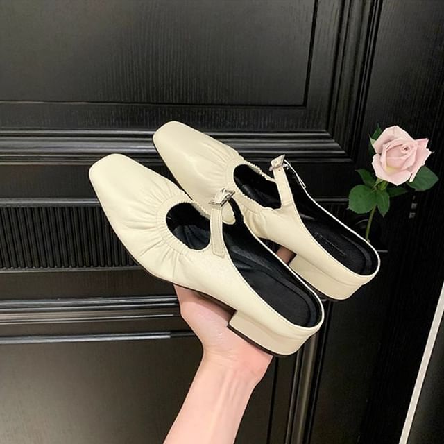 Toe Mules Square Low Heel
