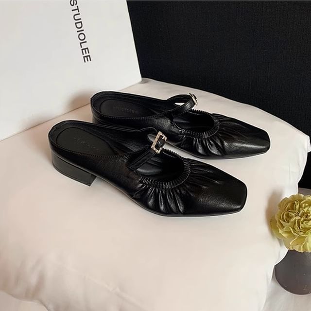 Toe Mules Square Low Heel