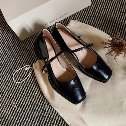 Wholesale SampleSquare Toe Chunky Heel Mary Jane Shoes